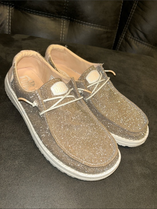 Hey Dude Shoes - Hey Dude Wendy Metallic Sparkle Rose Gold Glitter Foam Slip On Shoes 10 Pink